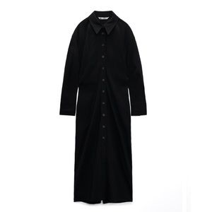 ZARA Midi Shirt Dress Size Small Black